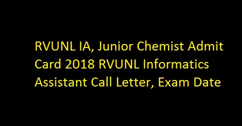 RVUNL IA, Junior Chemist Admit Card 2018 RVUNL Informatics Assistant Call Letter, Exam Date