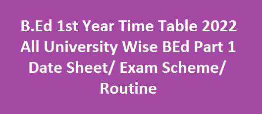 B.Ed 1st Year Time Table 2022 All University B.Ed Part 1 Date Sheet/ Exam Scheme/ Routine