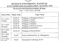 Kumaun University B.Ed Date Sheet 2022 BEd 2nd & 4th Sem Exam Date Pdf Download
