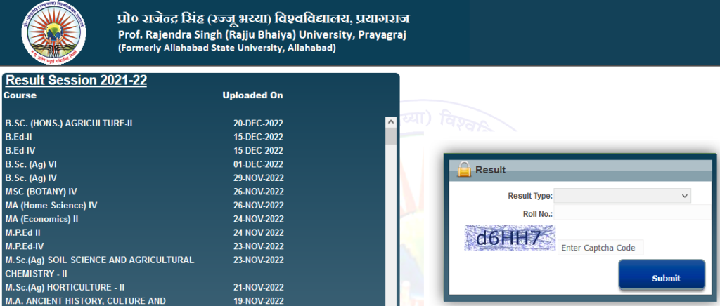 Rajju Bhaiya University BA 1st & 3rd Sem Result 2023 ASU BA Result Date Name Wise